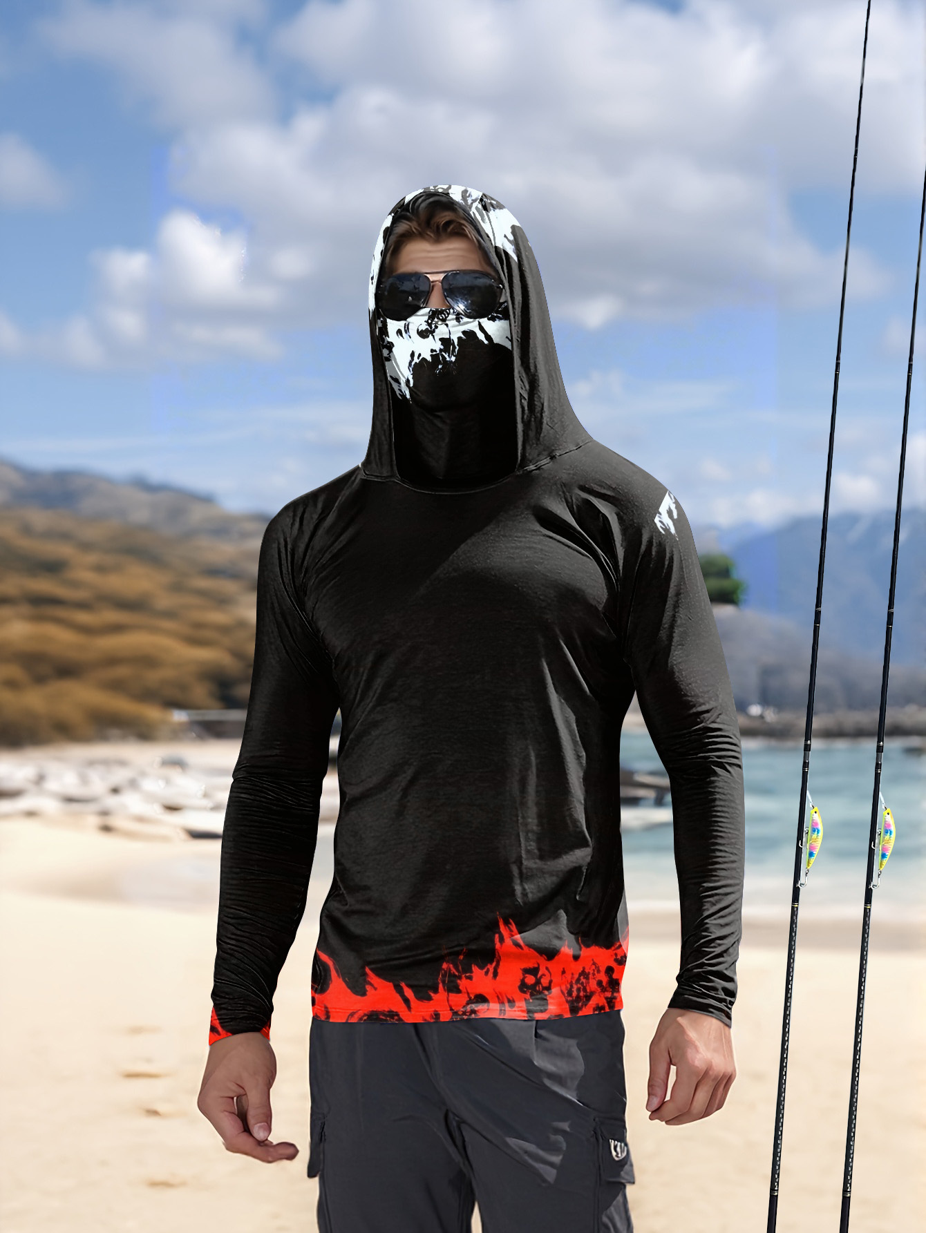 Fishing Shirt Uv Protection - Herren Angelhemd mit Kapuze, langärmlig, Angelbekleidung,
