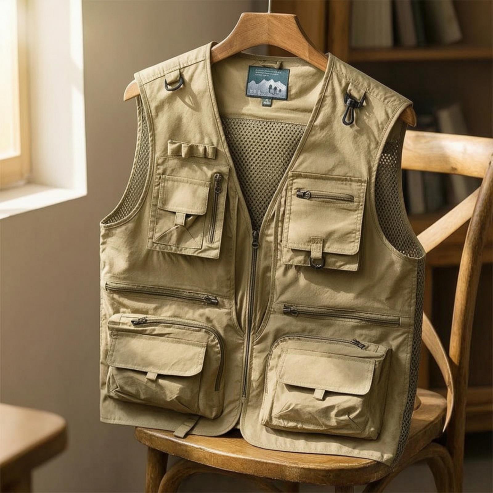 Fishing Vest - Ärmellose Herren-Utility-Weste aus Nylon-Polyester, schnelltrocknende Angelweste