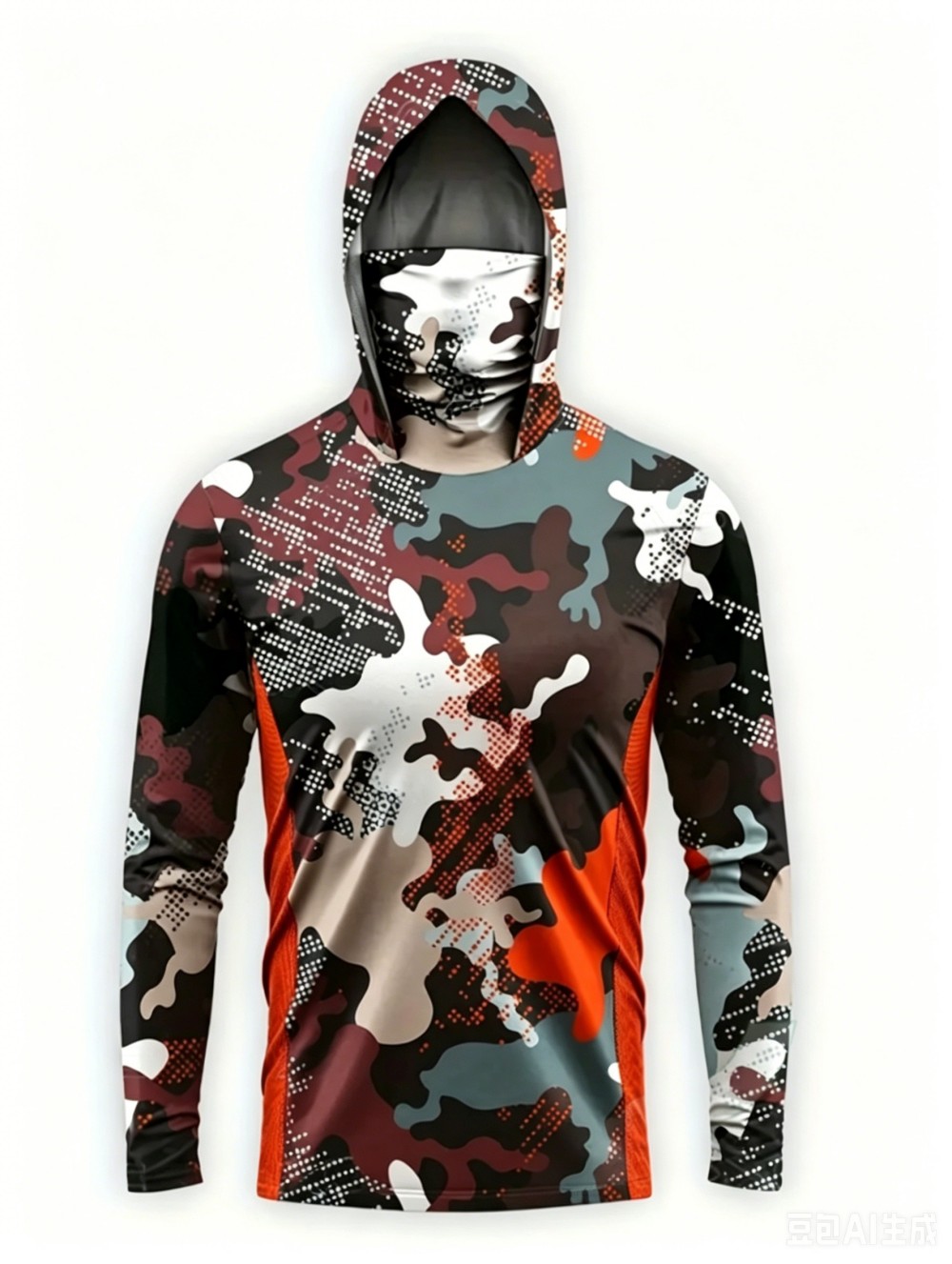 Fishing Hoodie - UPF50+ Tarnmuster Herren Langarm-Angelhoodie mit Gesichtsmaske